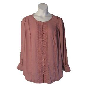 Torrid 4 4X Pink Lace Detail Shirt Top Blouse